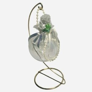 Pier 1 Li Bien Silver Pearl Beads Ball Glass Ornament Red Velvet Box